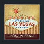 Married in Fabulous LAS VEGAS Magnet<br><div class="desc">Using the iconic Welcome to Las Vegas sign,  here's a fun design with Married in Fabulous Las Vegas Nevada.  Great decor for bridal showers,  weddings,  parties and bachelorette parties.</div>