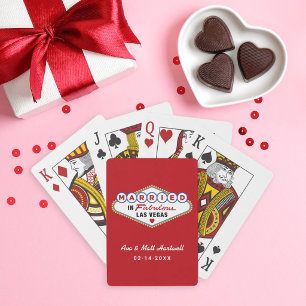 Married in Fabulous Las Vegas Red Wedding Monogram Playing Cards