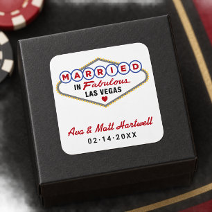 Married in Fabulous Las Vegas Red Wedding Monogram Square Sticker
