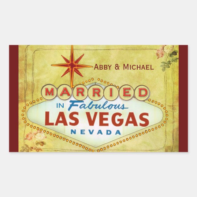 Married in Fabulous Las Vegas - Vintage Rectangular Sticker (Front)