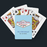 Married in Fabulous Las Vegas Wedding Monogram Playing Cards<br><div class="desc">These unique and fun custom "Married in Fabulous Las Vegas" wedding favor playing cards feature a monogram of the bride and groom's names and wedding dates and a light blue background. Black,  white,  red,  blue,  yellow,  and gray design colors.</div>