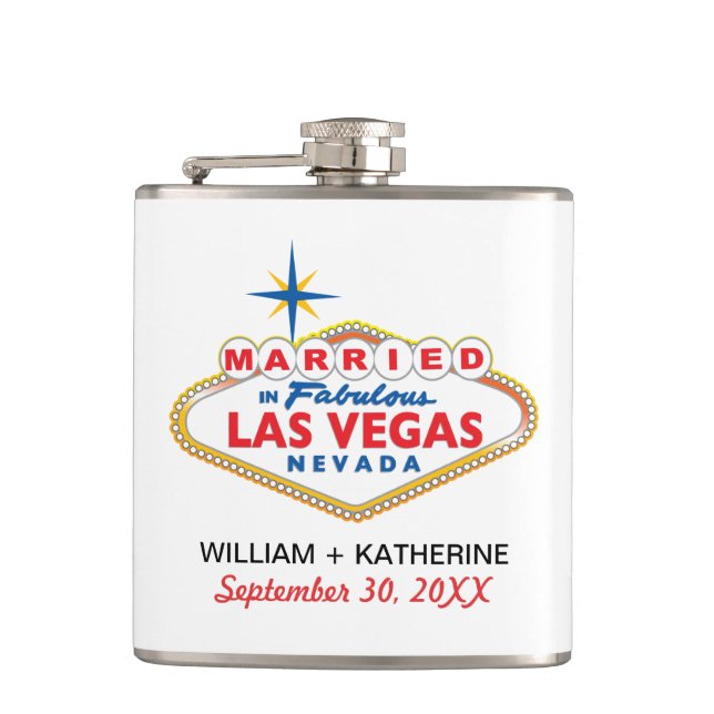 MARRIED IN LAS VEGAS Flask Bridal Party Gift (Front)