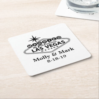 Married in Las Vegas Personalised Wedding Favour Square Paper Coaster
