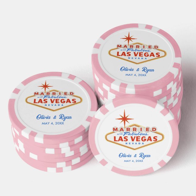 Married in Las Vegas Pink Casino Wedding Favour Poker Chips (Stack)
