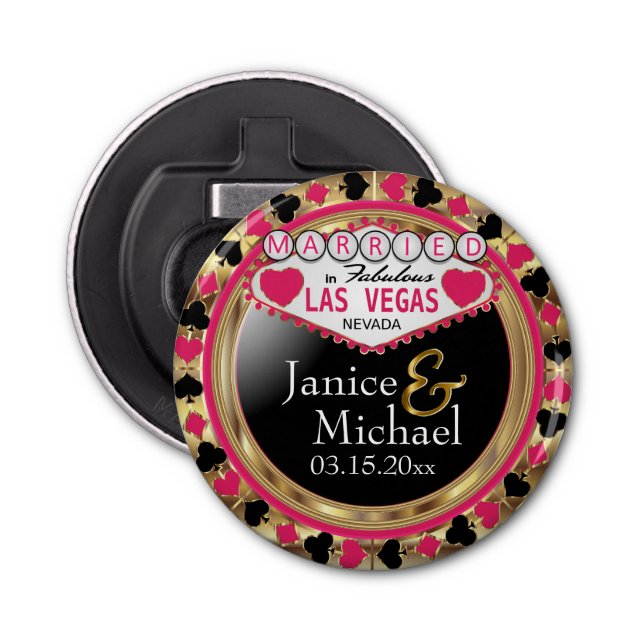Married in Las Vegas Style - Dark Pink Bottle Opener (Front)