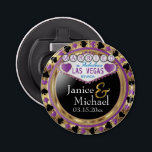 Married in Las Vegas Style - Purple Bottle Opener<br><div class="desc">Bottle Opener. Featured in a married in Las Vegas style design with a purple and faux gold metallic look ready for you to personalise. More colours are available. 📌If you need further customisation, please click the "Click to Customise further" or "Customise or Edit Design"button and use our design tool to...</div>