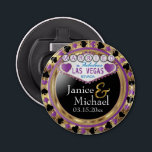 Married in Las Vegas Style - Purple Bottle Opener<br><div class="desc">Bottle Opener. Featured in a married in Las Vegas style design with a purple and faux gold metallic look ready for you to personalise. More colours are available. 📌If you need further customisation, please click the "Click to Customise further" or "Customise or Edit Design"button and use our design tool to...</div>