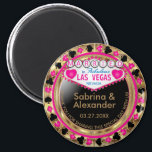 Married in Las Vegas - Thank You - Pink  Magnet<br><div class="desc">Casino style Magnet. Married in Las Vegas thank you for sharing this special day with us featured in a pink, gold and black design. Makes a great party favor keepsake for the guest of honor or your guest. More colors are available. ✔Note: Not all template areas need changed. 📌If you...</div>