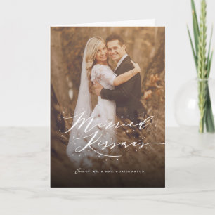 Married Kissmas Sparkling Stars Chic Photo Wedding Holiday Card
