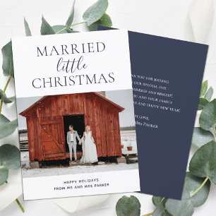 Married Little Christmas Blue Script Modern Photo Holiday Card