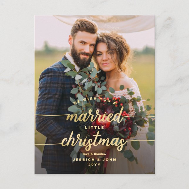 Married Little Christmas Photo Wedding Thank you Holiday Postcard (Front)