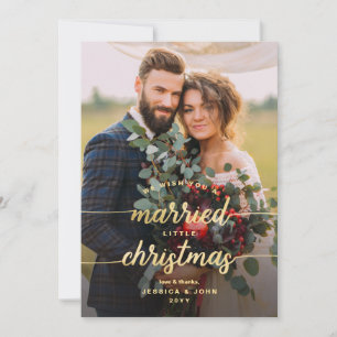 Married Little Christmas Rustic Newlywed 2 Photo Thank You Card