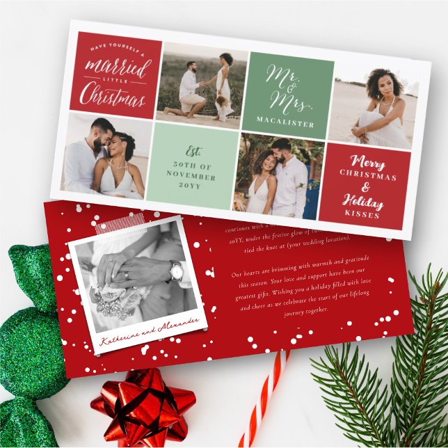 Married Little Christmas Squares 4 Photo Wedding Holiday Card (Creator Uploaded)