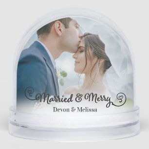 Married & Merry 1st Christmas Calligraphy Wedding Snowglobe