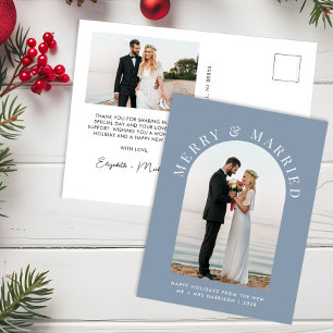 Married Merry Arch Photo Dusty Blue Christmas Holiday Postcard