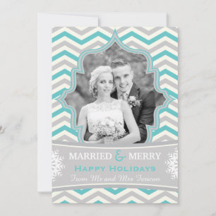 Married & Merry chevron Christmas photo card