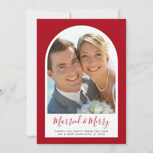Married Merry Christmas Arch Photo Red Holiday Card