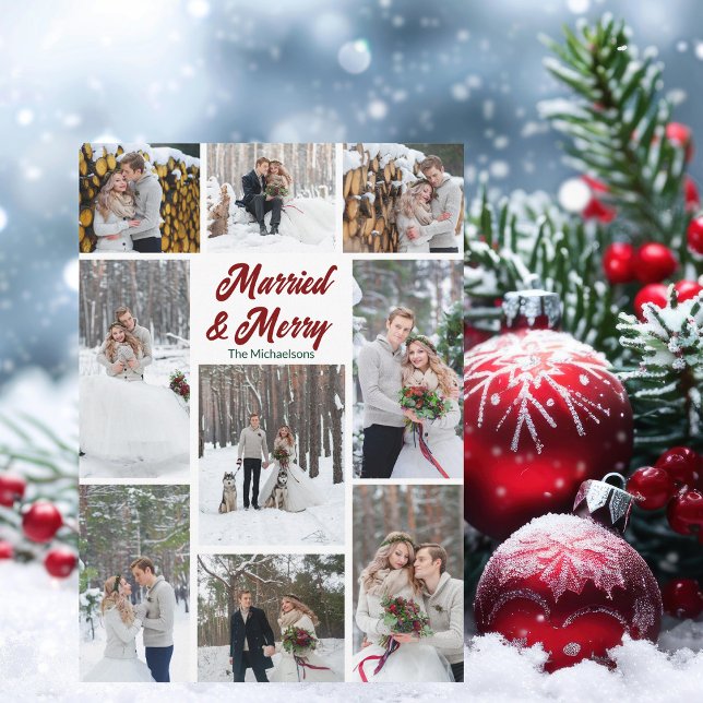 Married & Merry Christmas Couple Photo Collage Holiday Card (Creator Uploaded)