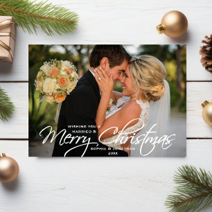 Married & Merry Christmas Hand Lettered Photo Holiday Card