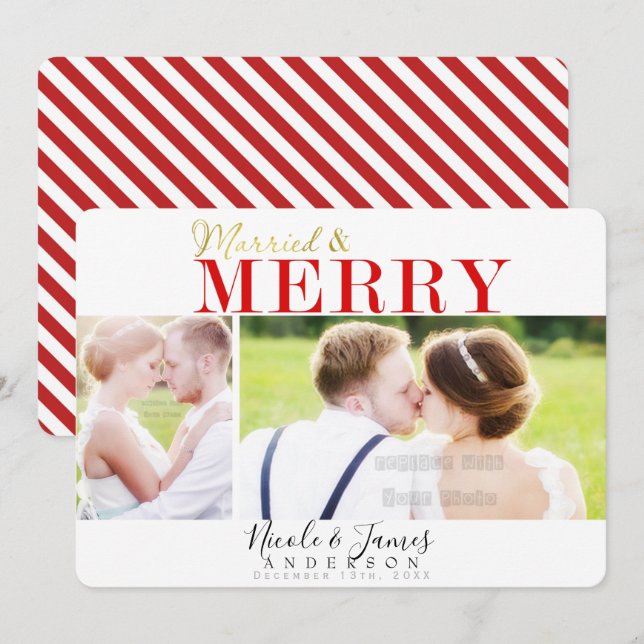 Married & Merry Christmas Holiday 2 Photos Photo Invitation (Front/Back)