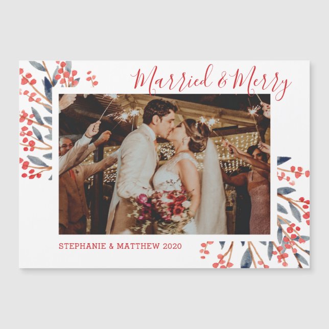 Married & Merry Christmas Holiday Photo Magnet (Front)