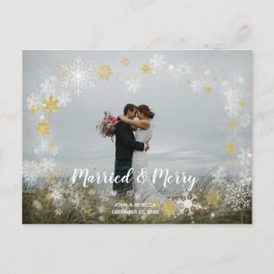 married & merry christmas holiday photo postcard