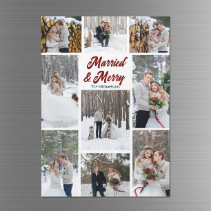 Married & Merry Christmas Photo Collage Magnet