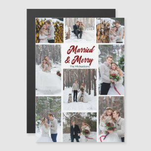 Married & Merry Christmas Photo Collage Magnet