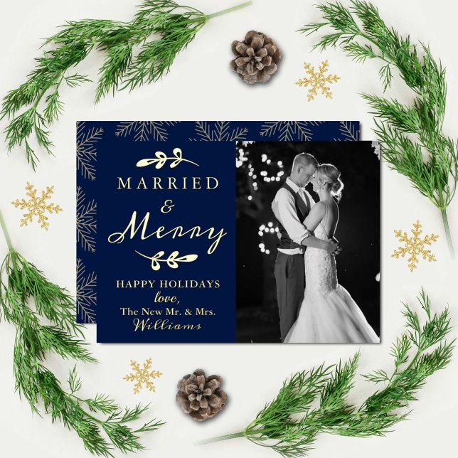 Married & Merry Couple's 1st Christmas Photo Real Foil Holiday Card (Creator Uploaded)