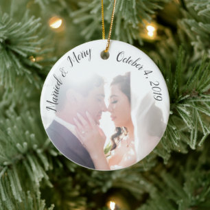 Married & Merry Custom Newlywed Photo Ceramic Tree Decoration