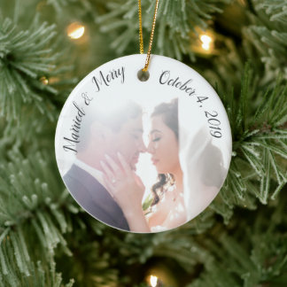 Married & Merry Custom Newlywed Photo Ceramic Tree Decoration