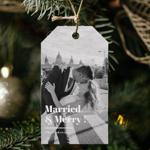 Married & Merry   Elegant Black & White Wedding  Gift Tags