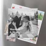 Married & Merry | Elegant Black & White Wedding  Magnet<br><div class="desc">Celebrate your love with this “Married & Merry” personalised wedding photo magnet — a timeless keepsake for newlyweds and couples. Featuring your favourite black-and-white wedding photo and elegant typography, this modern design blends classic romance with minimal style. Perfect for displaying on your fridge, gifting to family and friends, or including...</div>