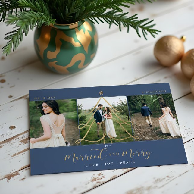 Married & Merry Elegant Gold Holiday Tree 3 Photo (Married & Merry Elegant Gold Holiday Tree 3 Photo)