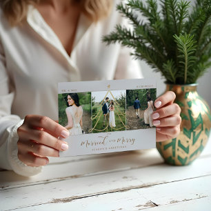 Married & Merry Elegant Gold Holiday Tree 3 Photo Card