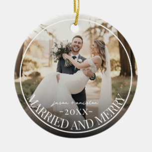 Married & Merry First Chirstmas Custom Photo Ceramic Tree Decoration