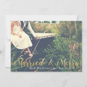 Married & Merry   First Christmas Photo Holiday Card