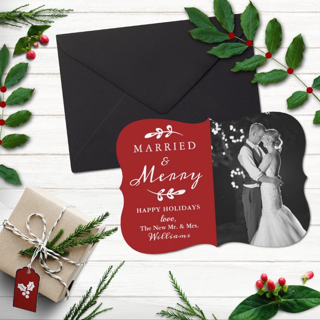 Married & Merry First Christmas Photo Holiday Card (Creator Uploaded)