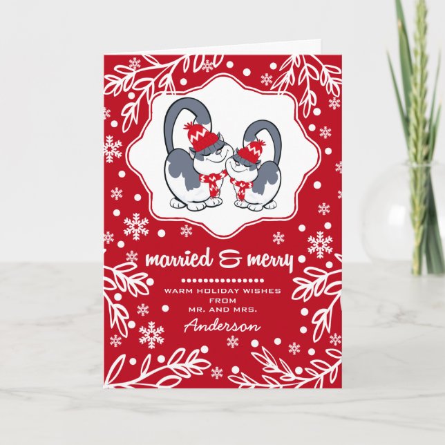 Married & Merry. Funny Kittens Christmas Cards (Front)