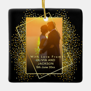 Married & Merry Gold Glitter Trim Christmas  Ceramic Ornament
