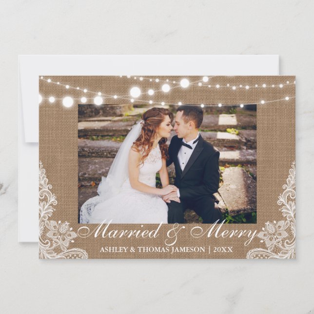 Married & Merry Holiday Rustic Photo Card (Front)