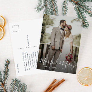 MARRIED & MERRY   holiday wedding announcement Postcard