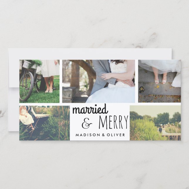 Married & Merry Holiday Wedding Five Photo Collage (Front)