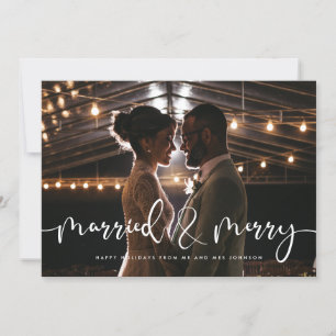 Married & Merry Modern calligraphy Christmas card