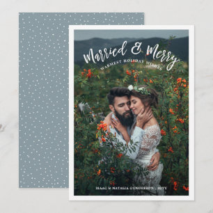 Married & Merry Modern Chistmas Photo White Holiday Card