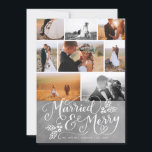 Married & Merry Multi-Photo Christmas Collage chal Holiday Card<br><div class="desc">Celebrate your first christmas married with this stylish holiday card featuring original hand-lettering that says "Married and Merry" accented with hand-drawn holly berries. An 8-photo collage showcases and highlights your favorite photos; perfect for the newly married couple to use as a wedding announcement or thank you card around the holidays....</div>
