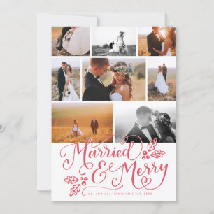 Married & Merry Multi-Photo Christmas Collage Holiday Card
