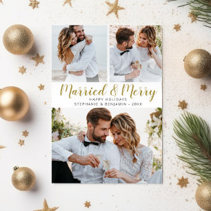 Married & Merry Newlywed Photo Collage Christmas  Holiday Card