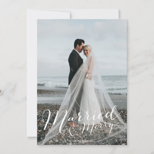 Married Merry Newlywed Photo Collage Holiday Card (Front)