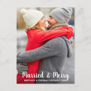 Married & Merry Newlywed Photo Postcard